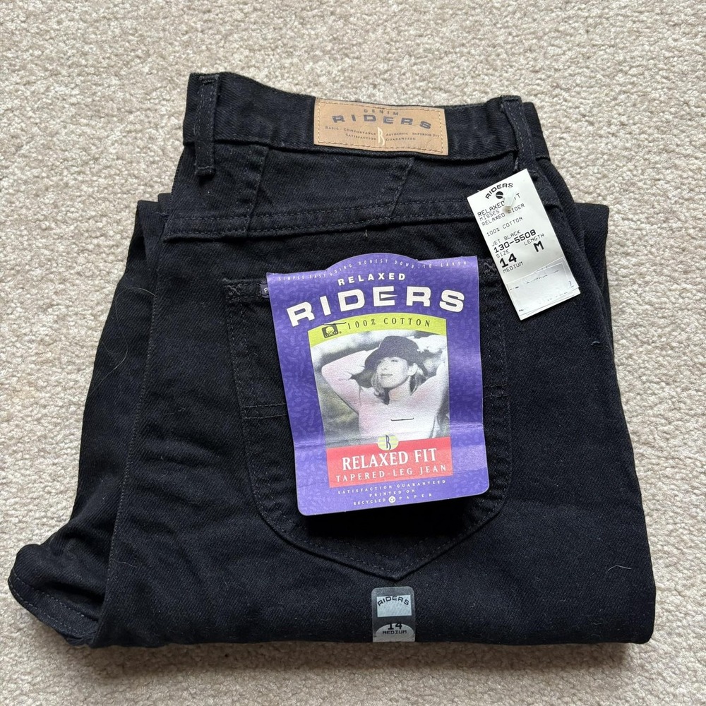 Vintage Riders By Lee Jeans Womens 14 Medium Black Relaxed Fit Tapered Leg 90s